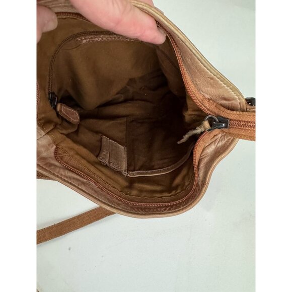 SPIKES & SPARROW Distressed Look Lt Brown Leather Boho Crossbody Bag - Picture 5 of 6